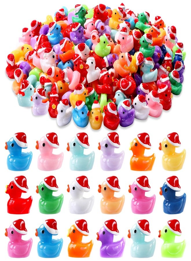 DULEFUN 100pcs Christmas Mini Ducks Statue, 14 Colors Tiny Small Little Resin Duck to Hide Miniature Statues for Xmas Winter Dollhouse Micro Fairy Garden Decoration - Image 1